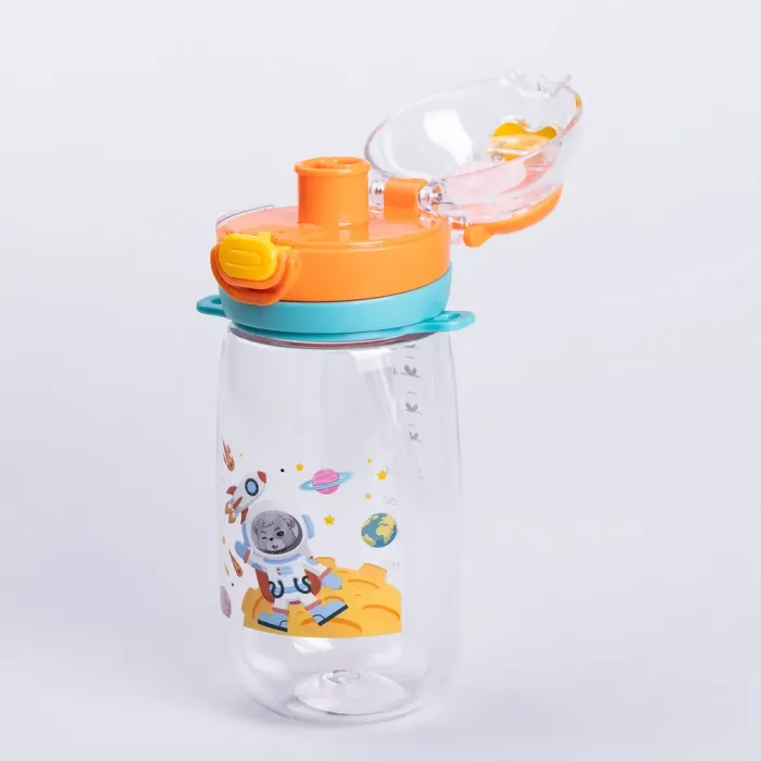 Пляшка для води дитяча 550 мл з ремінцем і трубочкою для спорту та школи 20 см Помаранчева (HP-14-45O) - изображение 3