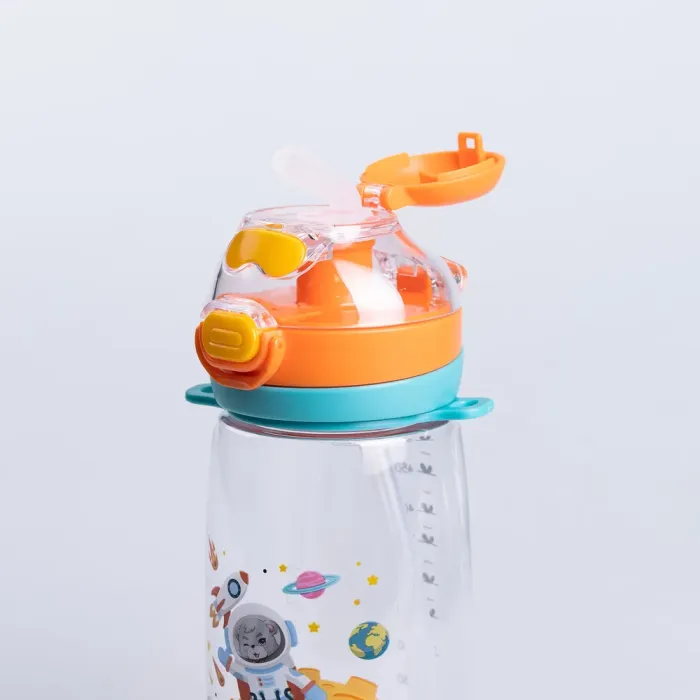 Пляшка для води дитяча 550 мл з ремінцем і трубочкою для спорту та школи 20 см Помаранчева (HP-14-45O) - изображение 4