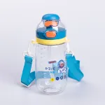 Пляшка для води дитяча 550 мл з ремінцем і трубочкою для спорту та школи 20 см Синя (HP-14-45BL)