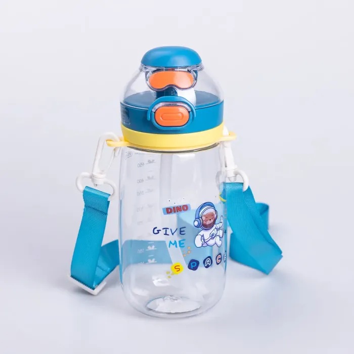 Пляшка для води дитяча 550 мл з ремінцем і трубочкою для спорту та школи 20 см Синя (HP-14-45BL) - зображення 1