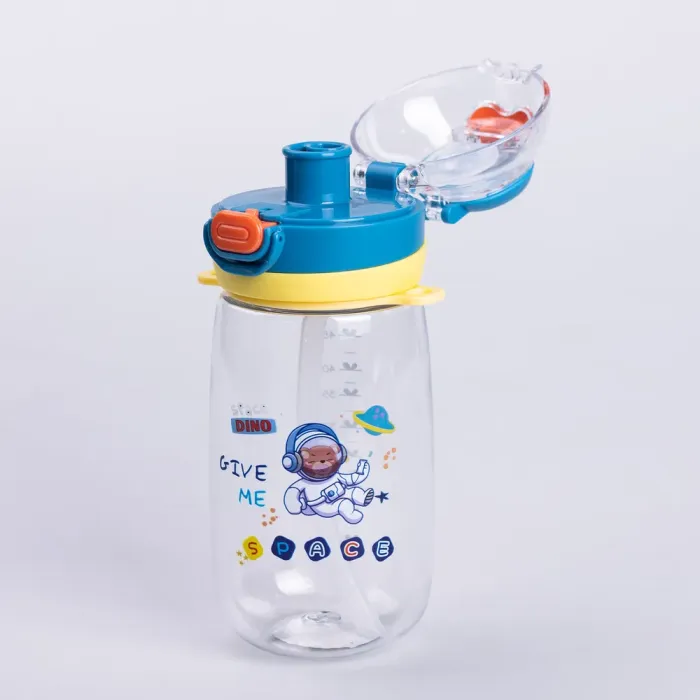 Пляшка для води дитяча 550 мл з ремінцем і трубочкою для спорту та школи 20 см Синя (HP-14-45BL) - зображення 3