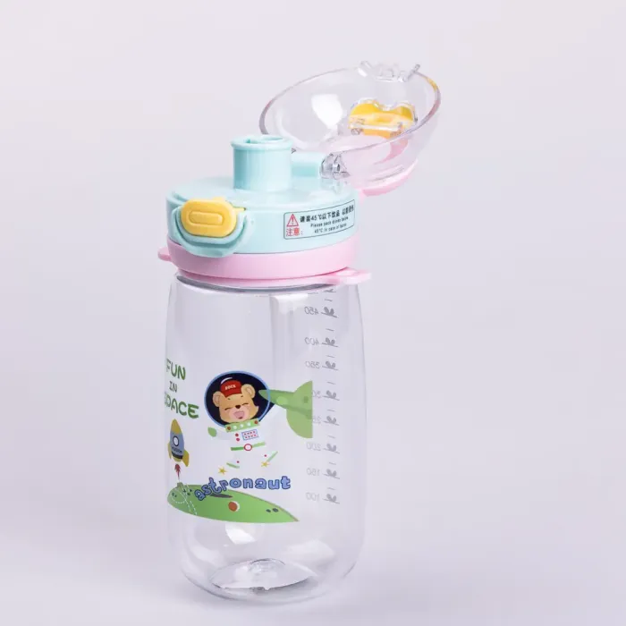 Пляшка для води дитяча 550 мл з ремінцем і трубочкою для спорту та школи 20 см Зелена (HP-14-45GR) - изображение 3