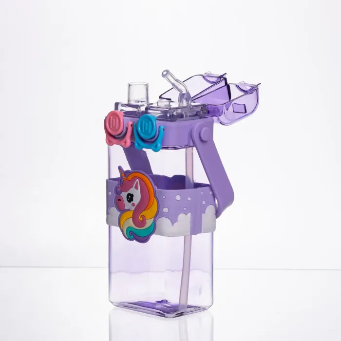 Пляшка для води дитяча з трубочкою 550 мл з ручкою та ремінцем 19 см Фіолетовий HP-18-3V (HP-18-3V) - зображення 2