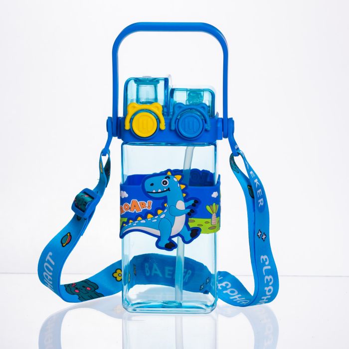 Пляшка для води дитяча з трубочкою 550 мл з ручкою та ремінцем 19 см Синій HP-18-3BL (HP-18-3BL) - изображение 1