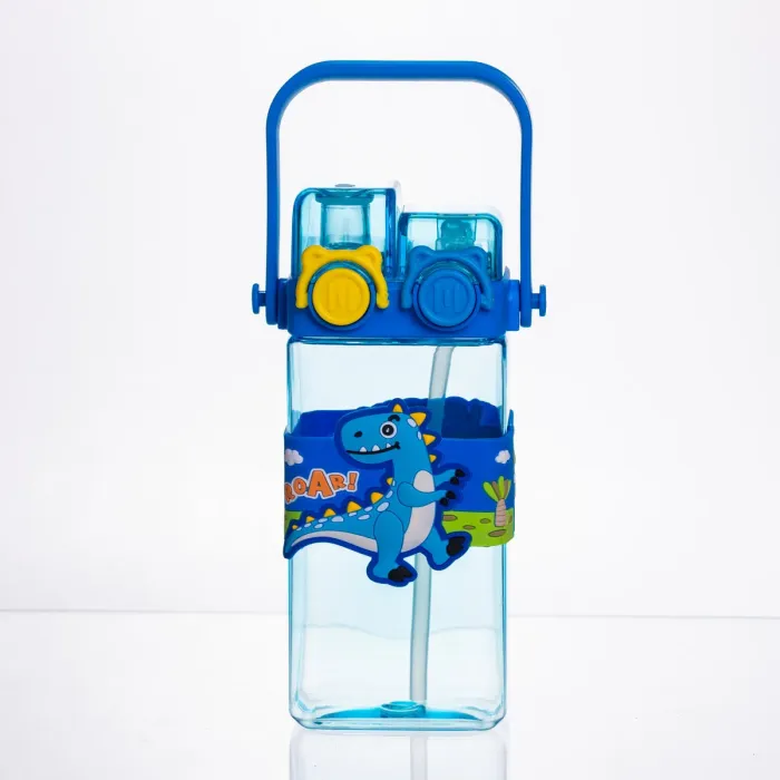 Пляшка для води дитяча з трубочкою 550 мл з ручкою та ремінцем 19 см Синій HP-18-3BL (HP-18-3BL) - зображення 2