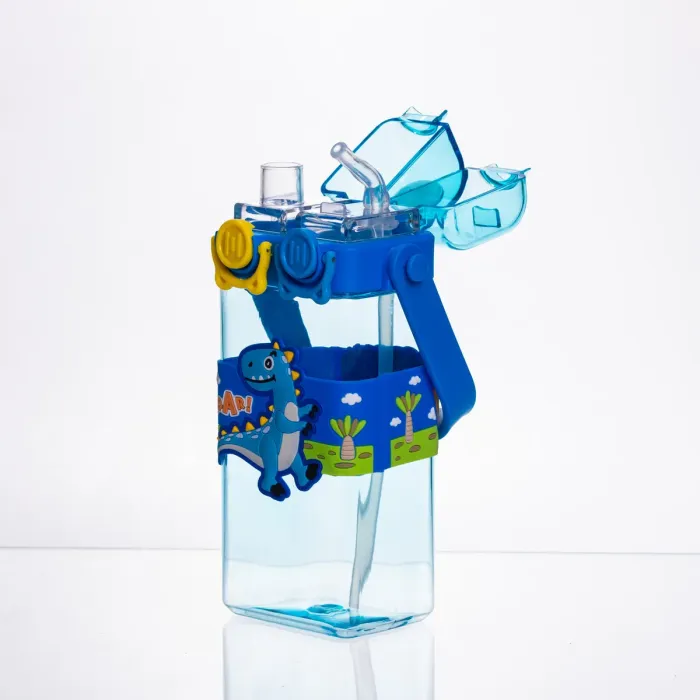 Пляшка для води дитяча з трубочкою 550 мл з ручкою та ремінцем 19 см Синій HP-18-3BL (HP-18-3BL) - зображення 3