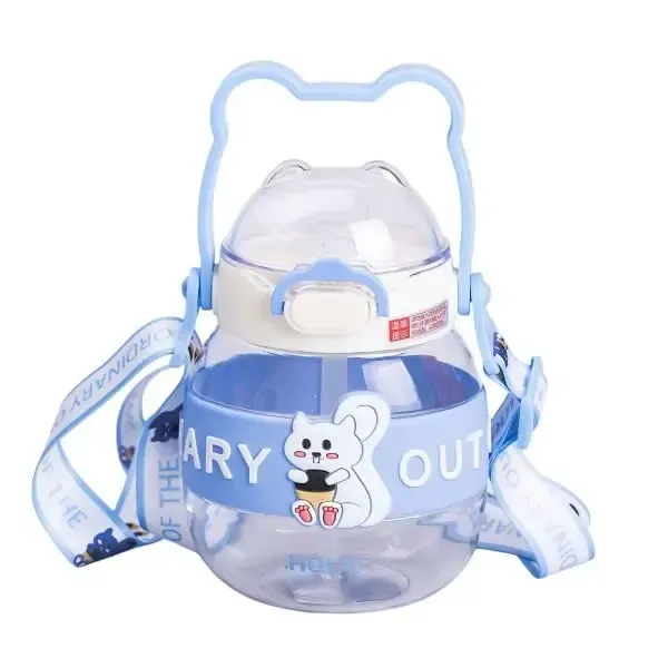 Пляшка для води дитяча з трубочкою 580 мл з ручкою та ремінцем 15 см Синя (HP-14-37BL) - зображення 1