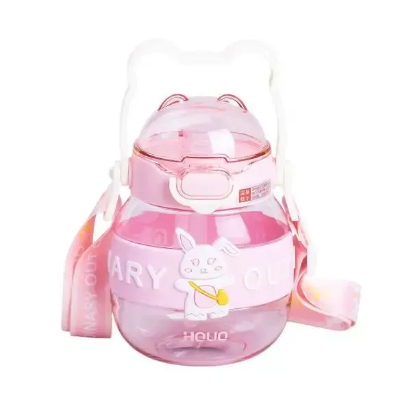 Пляшка для води дитяча з трубочкою 580 мл з ручкою та ремінцем Рожева (HP-14-37P) - зображення 1