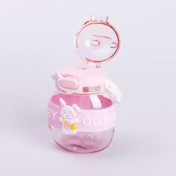 Пляшка для води дитяча з трубочкою 580 мл з ручкою та ремінцем Рожева (HP-14-37P) - зображення 4