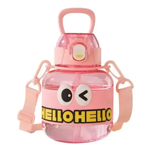 Бутылка для воды детская с трубочкой 680 мл с ручкой и ремешком Рожева (HP-14-46P) - изображение 1