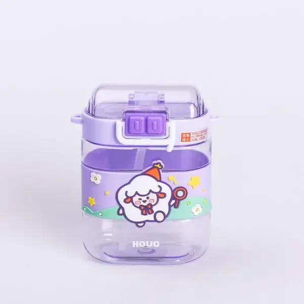 Пляшка для води дитяча з трубочкою та ремінцем 560 мл пляшечка для пиття в школу 15 см Фіолетова (HP-14-36V) - зображення 2