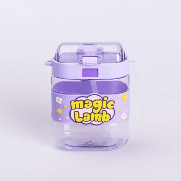 Пляшка для води дитяча з трубочкою та ремінцем 560 мл пляшечка для пиття в школу 15 см Фіолетова (HP-14-36V) - зображення 3