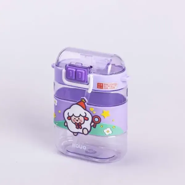 Пляшка для води дитяча з трубочкою та ремінцем 560 мл пляшечка для пиття в школу 15 см Фіолетова (HP-14-36V) - зображення 5