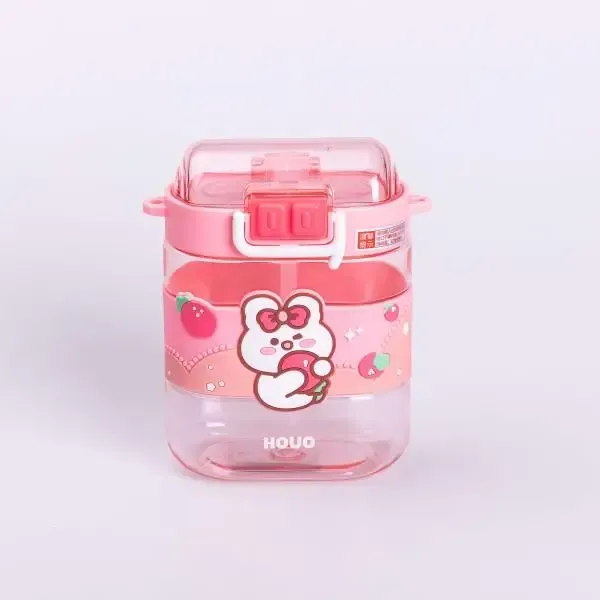 Пляшка для води дитяча з трубочкою та ремінцем 560 мл пляшечка для пиття в школу 15 см Рожева (HP-14-36P) - зображення 2