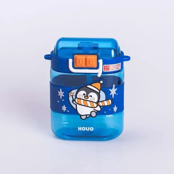 Пляшка для води дитяча з трубочкою та ремінцем 560 мл пляшечка для пиття в школу 15 см Синя (HP-14-36BL) - зображення 2