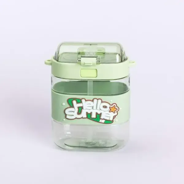 Пляшка для води дитяча з трубочкою та ремінцем 560 мл пляшечка для пиття в школу 15 см Зелена (HP-14-36GR) - зображення 3