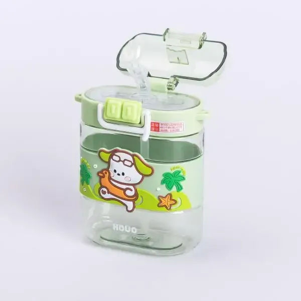 Пляшка для води дитяча з трубочкою та ремінцем 560 мл пляшечка для пиття в школу 15 см Зелена (HP-14-36GR) - зображення 4