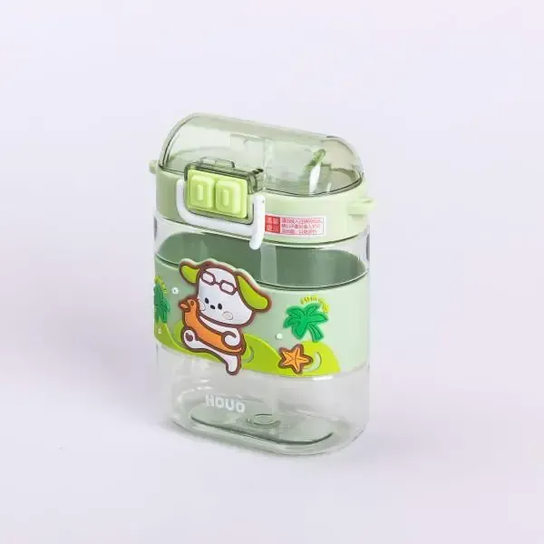 Пляшка для води дитяча з трубочкою та ремінцем 560 мл пляшечка для пиття в школу 15 см Зелена (HP-14-36GR) - зображення 5