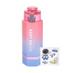 Бутылка для воды тритан 0.65 л Keep Going с ремешком и наклейками многоразовая для школы тренировок прогулок Розовая (HP-14-47P)