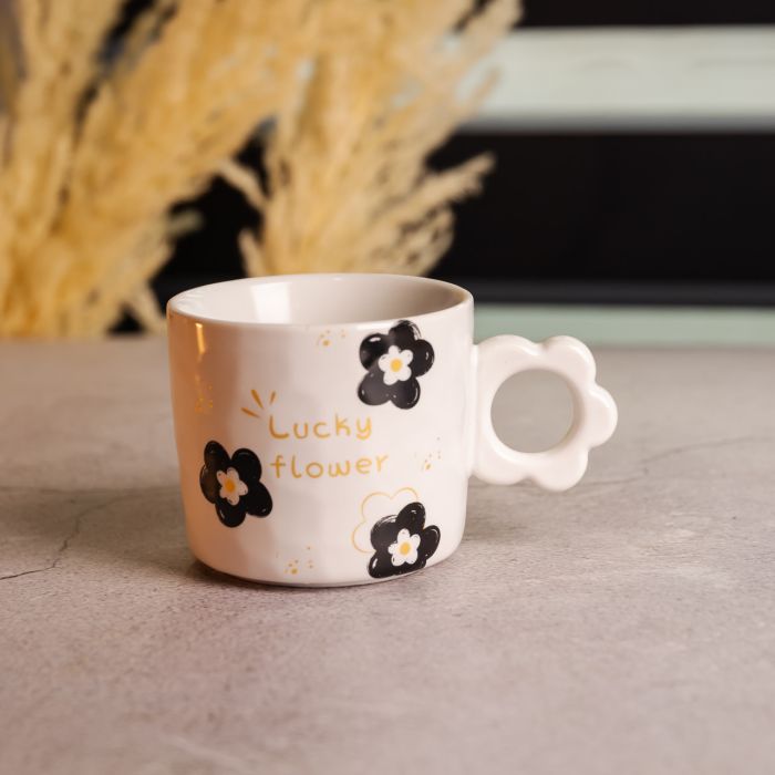 Чашка для чаю та кави порцелянова Lucky Flower 420 (мл) гарна оригінальна кружка на подарунок Біла FM-14D (FM-14D) - изображение 1