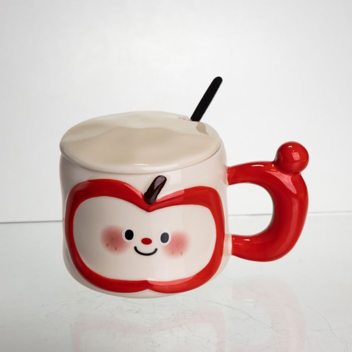 Чашка порцелянова 400 (мл) з кришкою та ложкою, оригінальна кружка на подарунок чашка для дітей Червоний FM-25B (FM-25B) - изображение 1