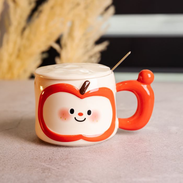 Чашка порцелянова 400 (мл) з кришкою та ложкою, оригінальна кружка на подарунок чашка для дітей Червоний FM-25B (FM-25B) - изображение 2