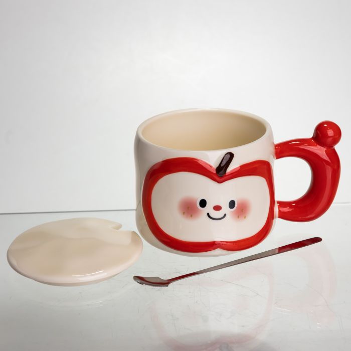 Чашка порцелянова 400 (мл) з кришкою та ложкою, оригінальна кружка на подарунок чашка для дітей Червоний FM-25B (FM-25B) - изображение 3