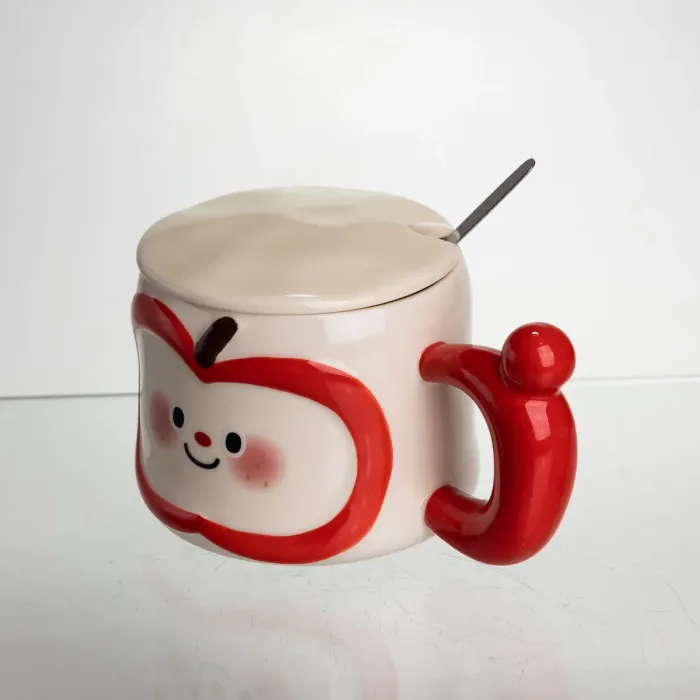 Чашка порцелянова 400 (мл) з кришкою та ложкою, оригінальна кружка на подарунок чашка для дітей Червоний FM-25B (FM-25B) - зображення 4