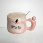 Чашка порцелянова 400 (мл) з кришкою та ложкою, оригінальна кружка на подарунок чашка для дітей Рожевий FM-25C (FM-25C)