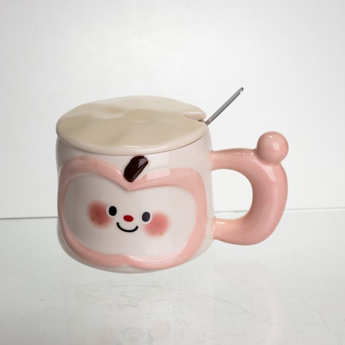 Чашка порцелянова 400 (мл) з кришкою та ложкою, оригінальна кружка на подарунок чашка для дітей Рожевий FM-25C (FM-25C) - зображення 1