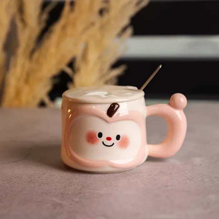 Чашка порцелянова 400 (мл) з кришкою та ложкою, оригінальна кружка на подарунок чашка для дітей Рожевий FM-25C (FM-25C) - зображення 2