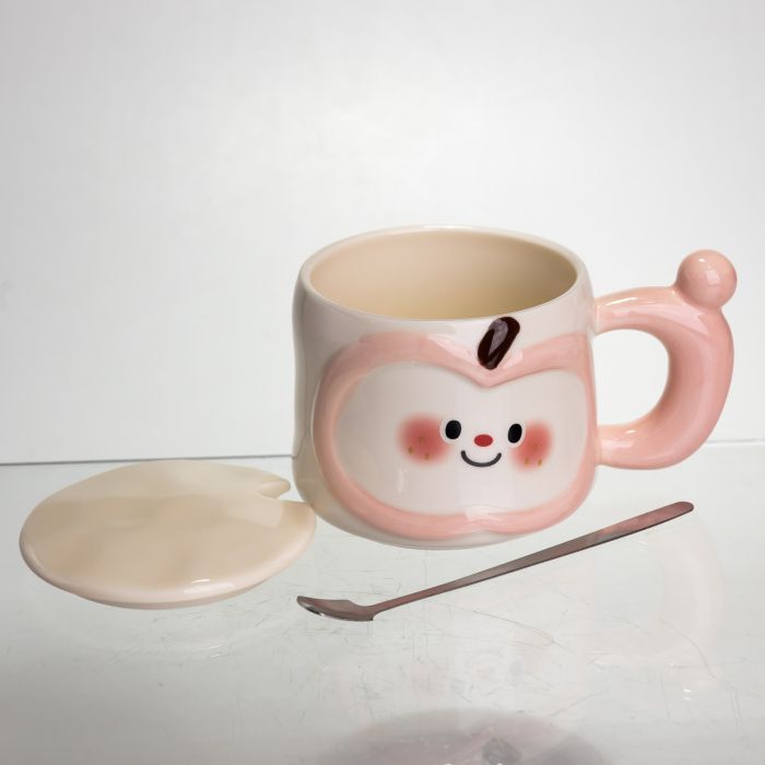 Чашка порцелянова 400 (мл) з кришкою та ложкою, оригінальна кружка на подарунок чашка для дітей Рожевий FM-25C (FM-25C) - зображення 3