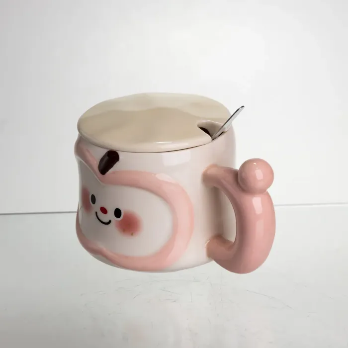 Чашка порцелянова 400 (мл) з кришкою та ложкою, оригінальна кружка на подарунок чашка для дітей Рожевий FM-25C (FM-25C) - зображення 4