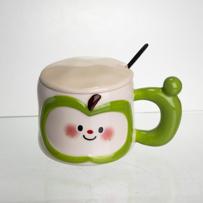 Чашка порцелянова 400 (мл) з кришкою та ложкою, оригінальна кружка на подарунок чашка для дітей Зелений FM-25A (FM-25A) - изображение 1