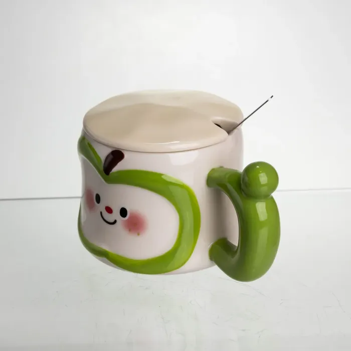 Чашка порцелянова 400 (мл) з кришкою та ложкою, оригінальна кружка на подарунок чашка для дітей Зелений FM-25A (FM-25A) - зображення 4