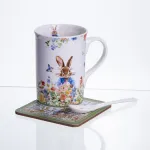 Чашка порцелянова Garden Rabbits для чаю та кави  з блюдцем і ложкою 300 мл HP-7323-1 (HP-7323-1)