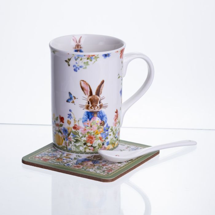 Чашка порцелянова Garden Rabbits для чаю та кави  з блюдцем і ложкою 300 мл HP-7323-1 (HP-7323-1) - зображення 1