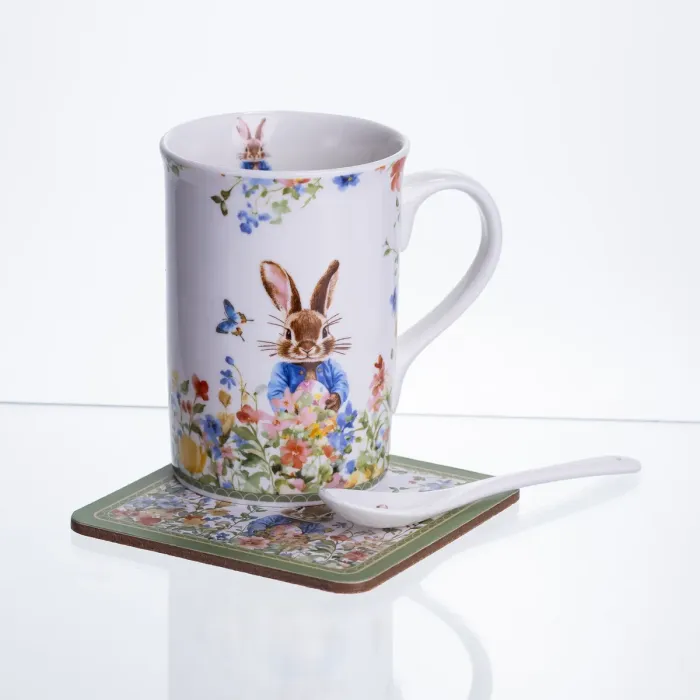 Чашка порцелянова Garden Rabbits для чаю та кави  з блюдцем і ложкою 300 мл HP-7323-1 (HP-7323-1) - зображення 1