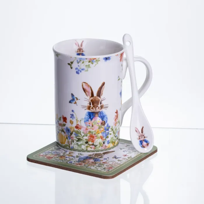 Чашка порцелянова Garden Rabbits для чаю та кави  з блюдцем і ложкою 300 мл HP-7323-1 (HP-7323-1) - зображення 3
