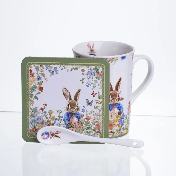 Чашка порцелянова Garden Rabbits для чаю та кави  з блюдцем і ложкою 300 мл HP-7323-1 (HP-7323-1) - зображення 4