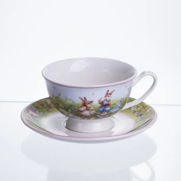 Чашка порцелянова для чаю Rabbit Family 200 мл з блюдцем HP-7323-9 (HP-7323-9) - зображення 1