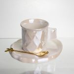 Чашка порцелянова для кави 200 (мл) з блюдцем і ложкою, гарна чашка в подарунок Білий FM-2B (FM-2B)