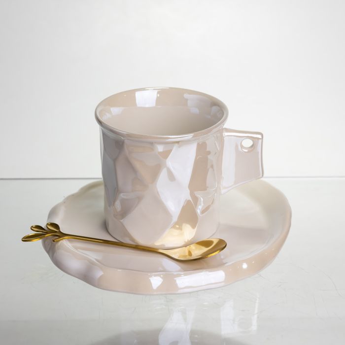 Чашка порцелянова для кави 200 (мл) з блюдцем і ложкою, гарна чашка в подарунок Білий FM-2B (FM-2B) - зображення 1