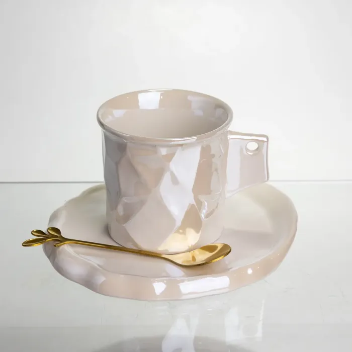 Чашка порцелянова для кави 200 (мл) з блюдцем і ложкою, гарна чашка в подарунок Білий FM-2B (FM-2B) - зображення 1