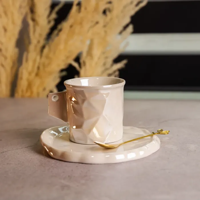 Чашка порцелянова для кави 200 (мл) з блюдцем і ложкою, гарна чашка в подарунок Білий FM-2B (FM-2B) - зображення 2