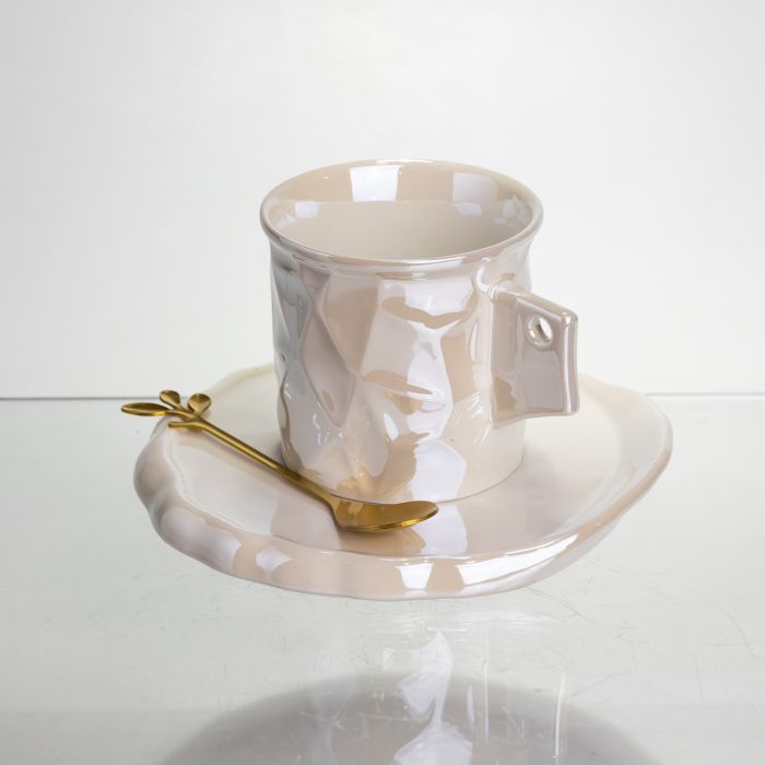 Чашка порцелянова для кави 200 (мл) з блюдцем і ложкою, гарна чашка в подарунок Білий FM-2B (FM-2B) - зображення 3