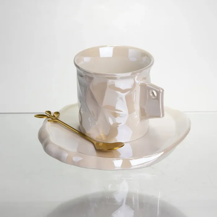 Чашка порцелянова для кави 200 (мл) з блюдцем і ложкою, гарна чашка в подарунок Білий FM-2B (FM-2B) - зображення 3