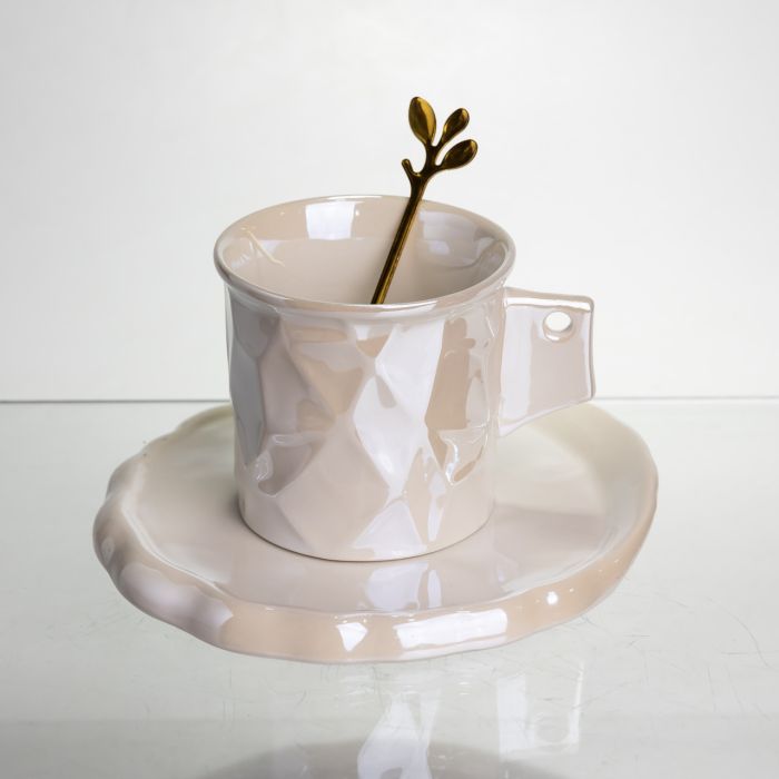 Чашка порцелянова для кави 200 (мл) з блюдцем і ложкою, гарна чашка в подарунок Білий FM-2B (FM-2B) - зображення 4