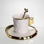 Чашка порцелянова для кави 200 (мл) з блюдцем і ложкою, гарна чашка в подарунок Білий із золотом FM-1B (FM-1B)