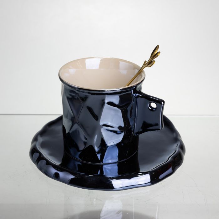 Чашка порцелянова для кави 200 (мл) з блюдцем і ложкою, гарна чашка в подарунок Чорний FM-2A (FM-2A) - зображення 3